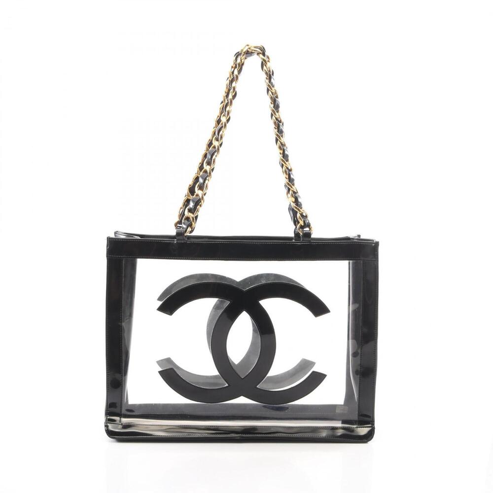 Chanel Coco Mark Tote Bag Handbag Vinyl Patent Leather Women's Black/Clear